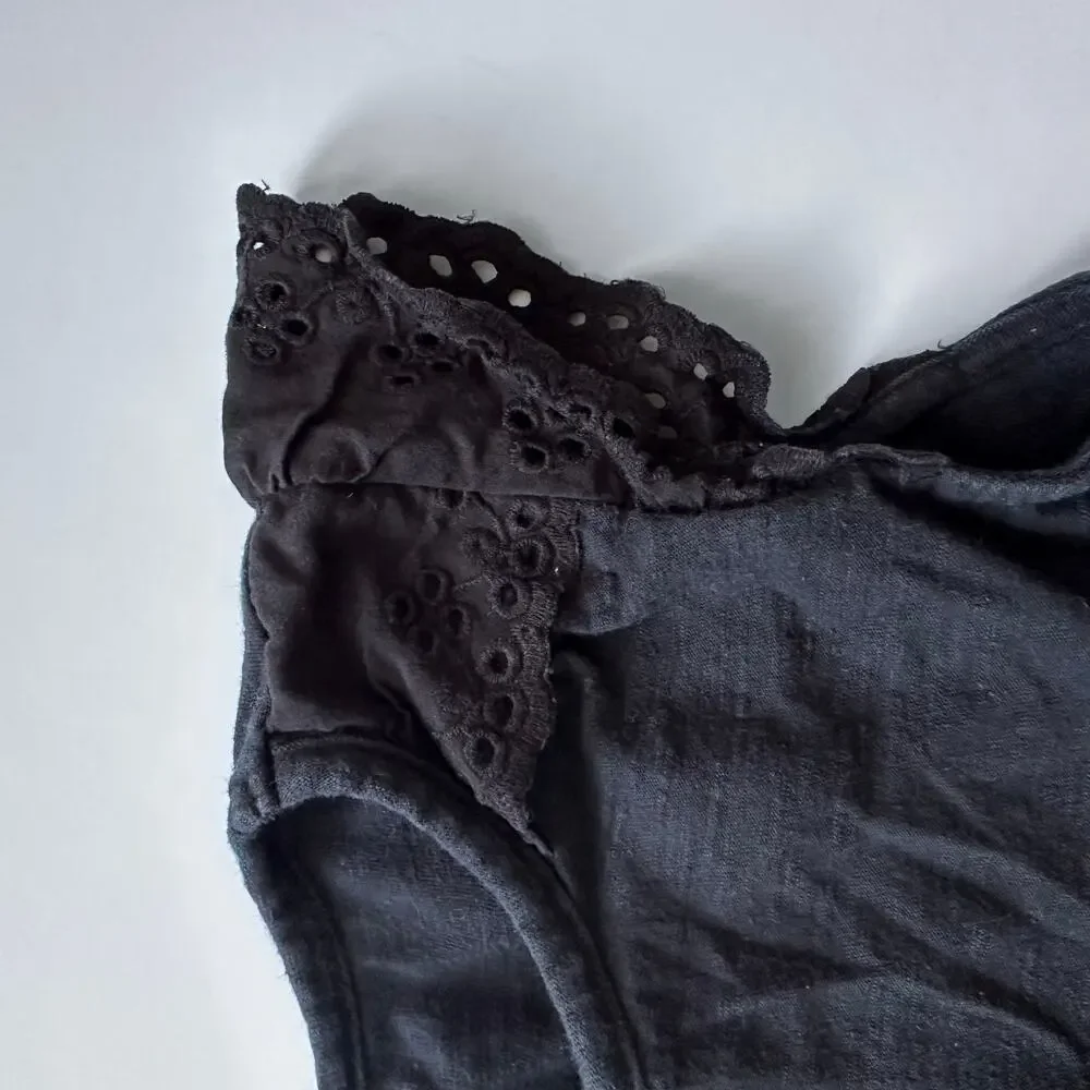 Jumping Beans Black Eyelet Cap Sleeve Tee - Size 7